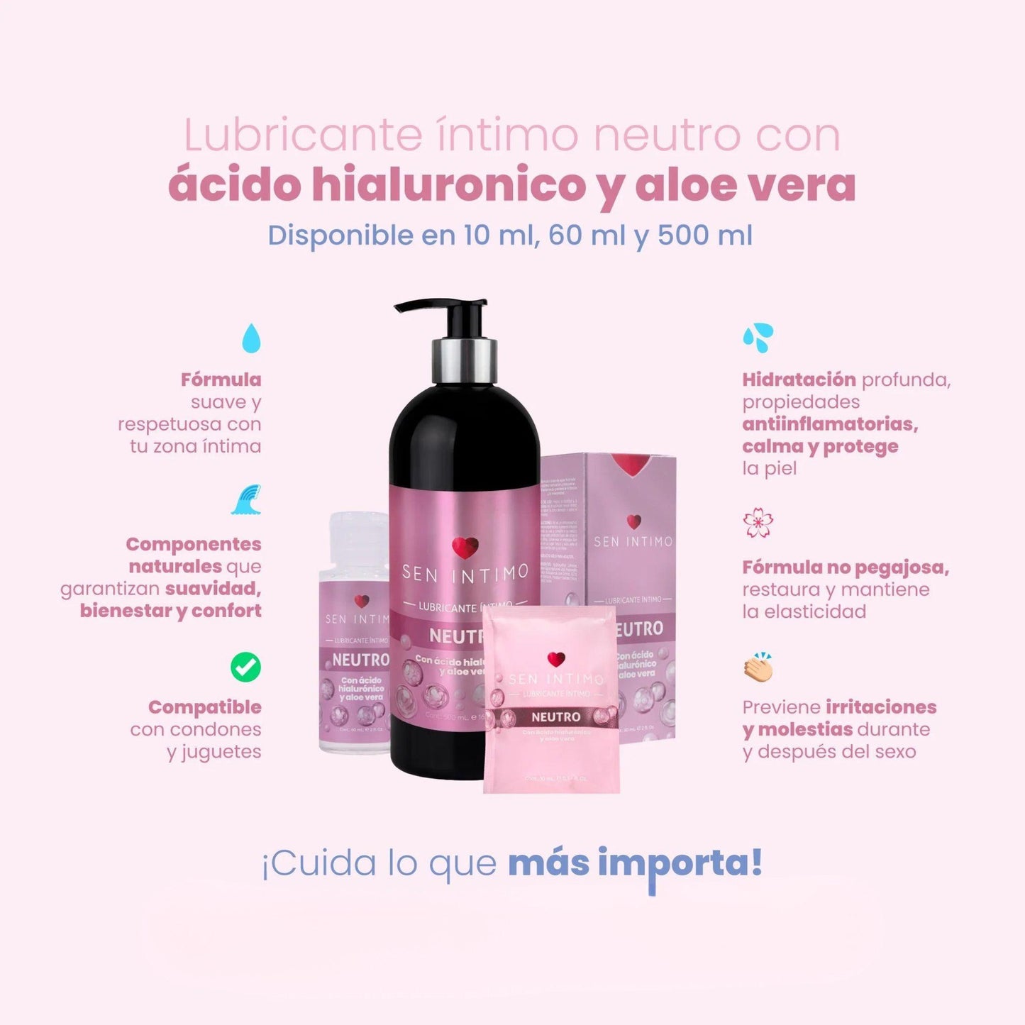 Lubricante Neutro con Ácido Hialurónico y Aloe Vera x 500 ml